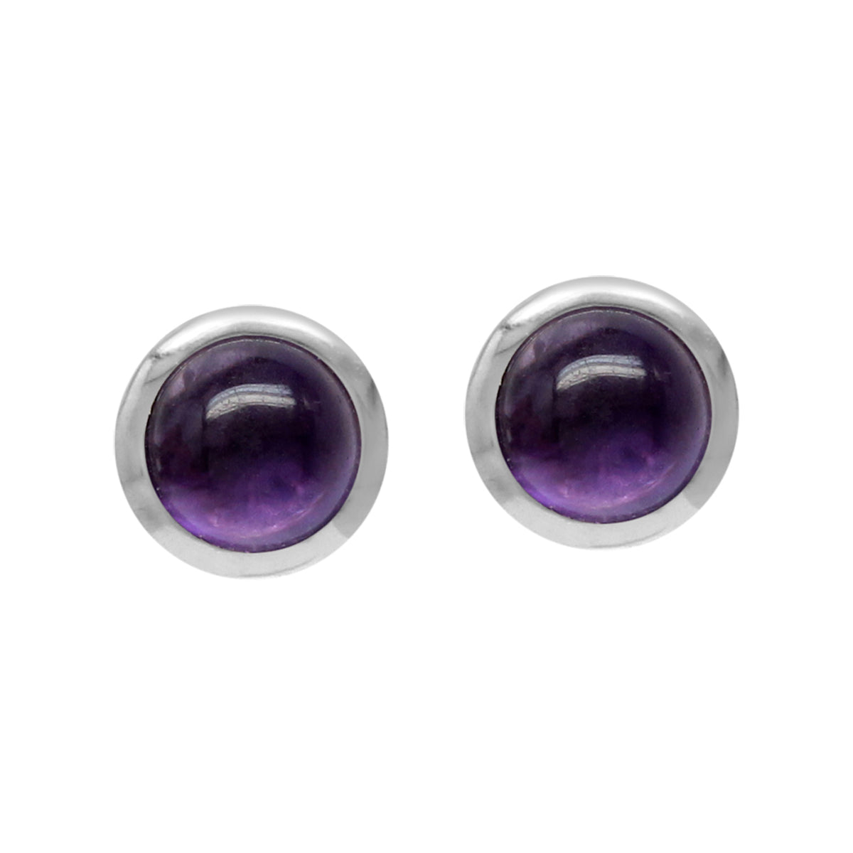 4mm Petite Round Shape Cabochon Amethyst White Gold Plated 925 Sterling Silver Stud Earrings - Silvershake-store