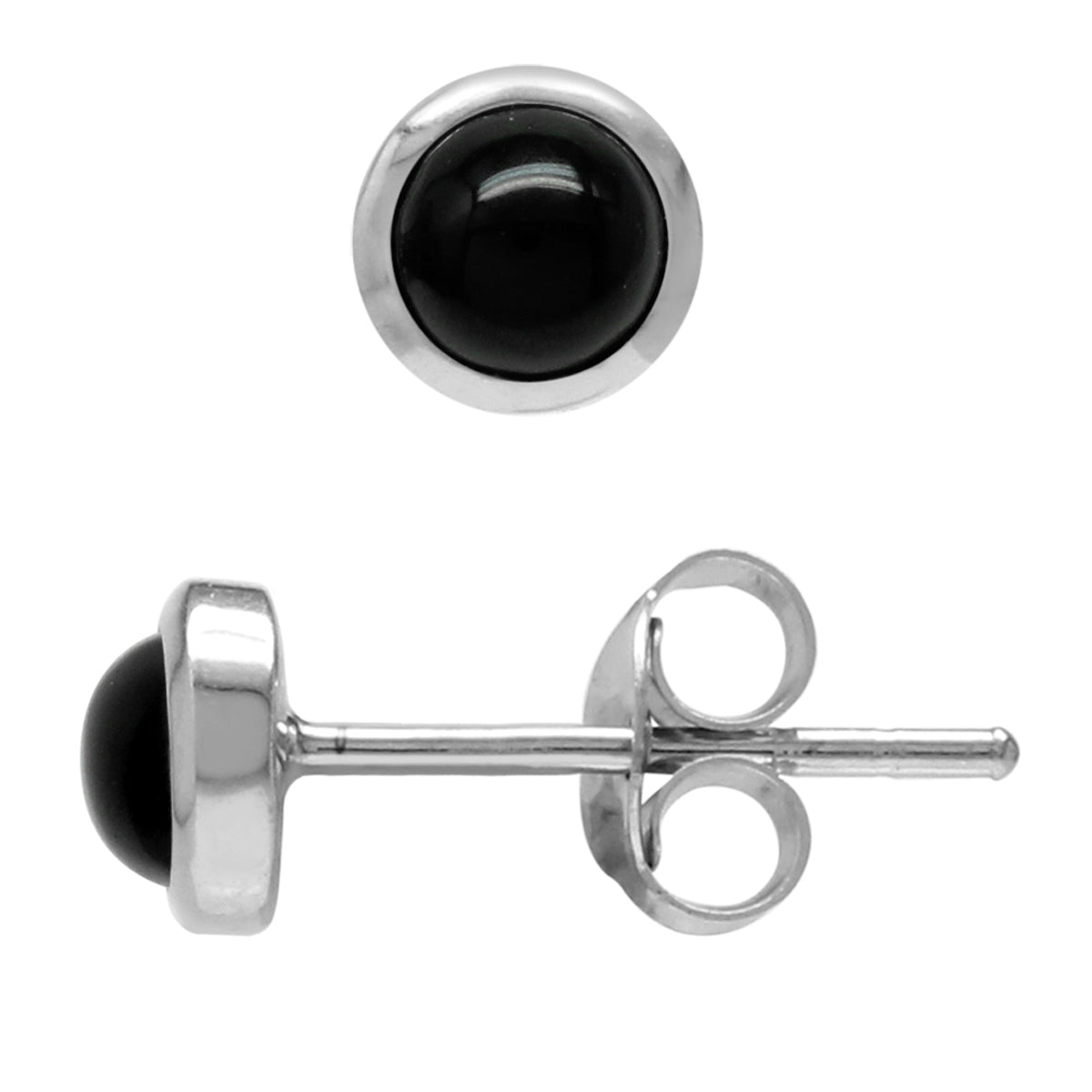 4mm Petite Genuine Round Shape Black Onyx 925 Sterling Silver Stud Earrings - Silvershake-store