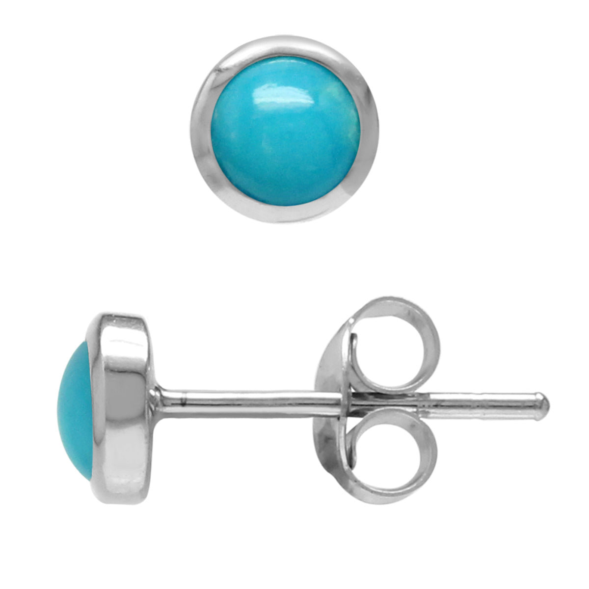 4mm Petite Genuine Round Shape Arizona American Turquoise 925 Sterling Silver Stud Earrings Jewelry for Women and Second or Third Hole - Silvershake-store