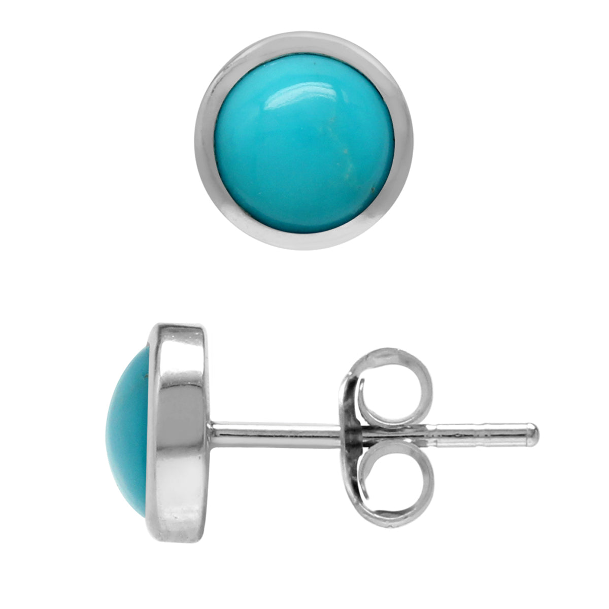 6mm Genuine Round Shape Arizona American Turquoise White Gold Plated 925 Sterling Silver Stud Earrings Jewelry for Women and - Silvershake-store