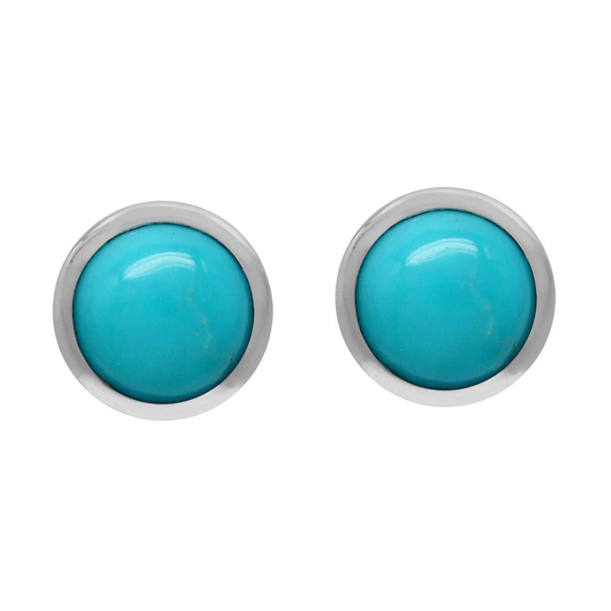6mm Genuine Round Shape Arizona American Turquoise White Gold Plated 925 Sterling Silver Stud Earrings Jewelry for Women and - Silvershake-store