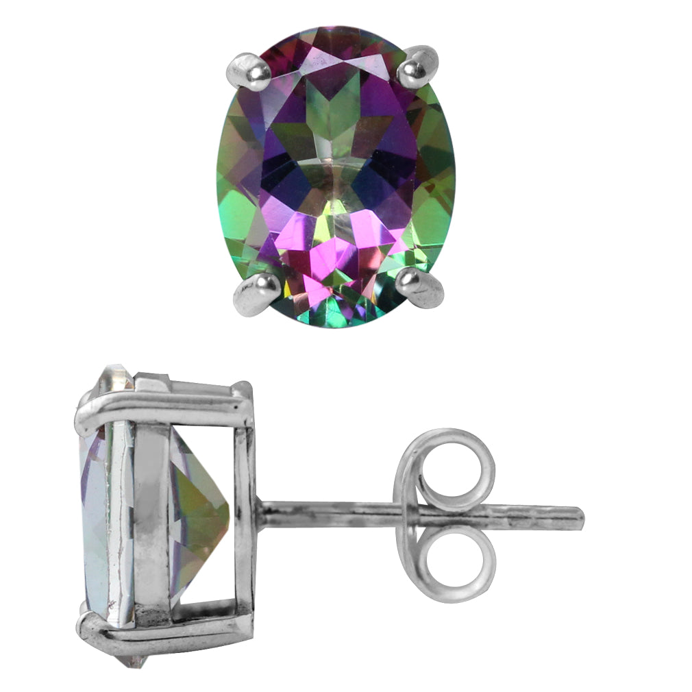 6.62ct. 10X8mm Oval Shape Mystic Fire Topaz White Gold Plated 925 Sterling Silver Stud Earrings - Silvershake-store