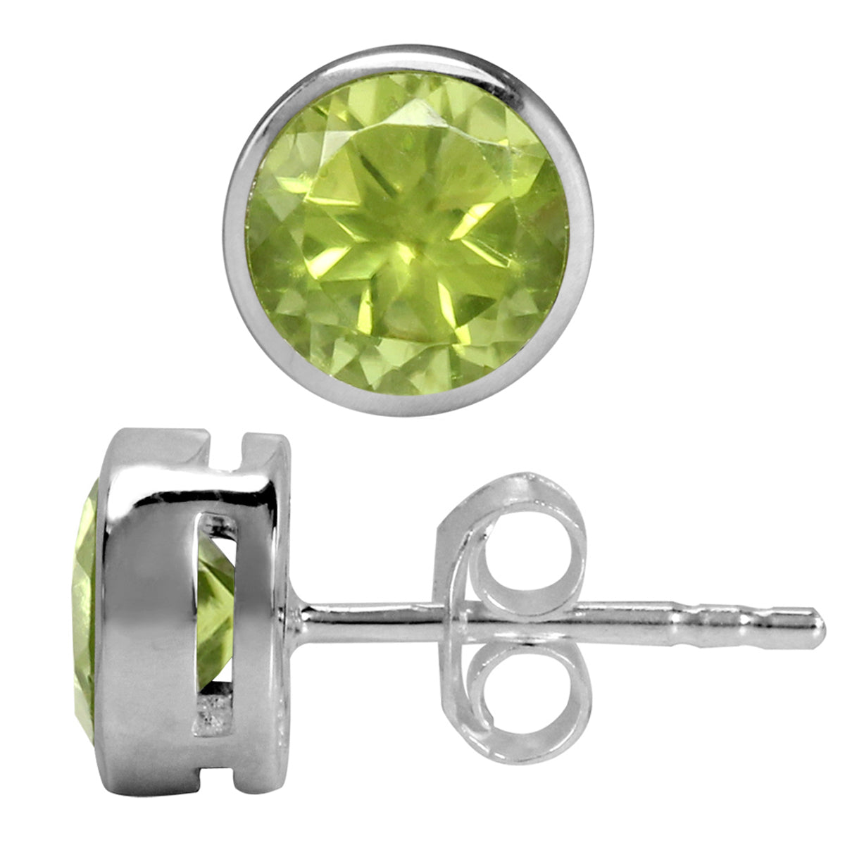 1.84ct. 6mm Natural Round Shape Peridot White Gold Plated 925 Sterling Silver Stud Earrings - Silvershake-store