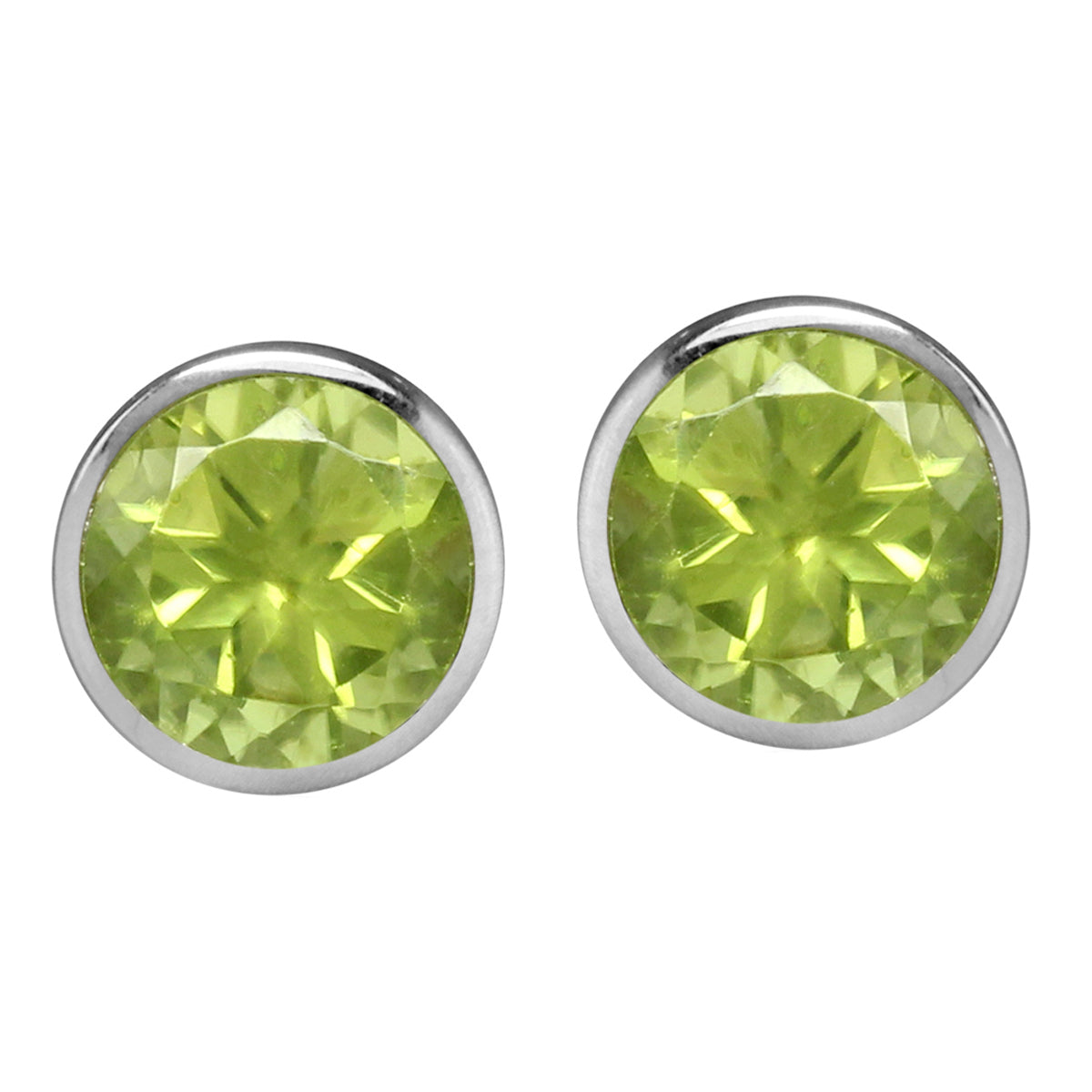 1.84ct. 6mm Natural Round Shape Peridot White Gold Plated 925 Sterling Silver Stud Earrings - Silvershake-store