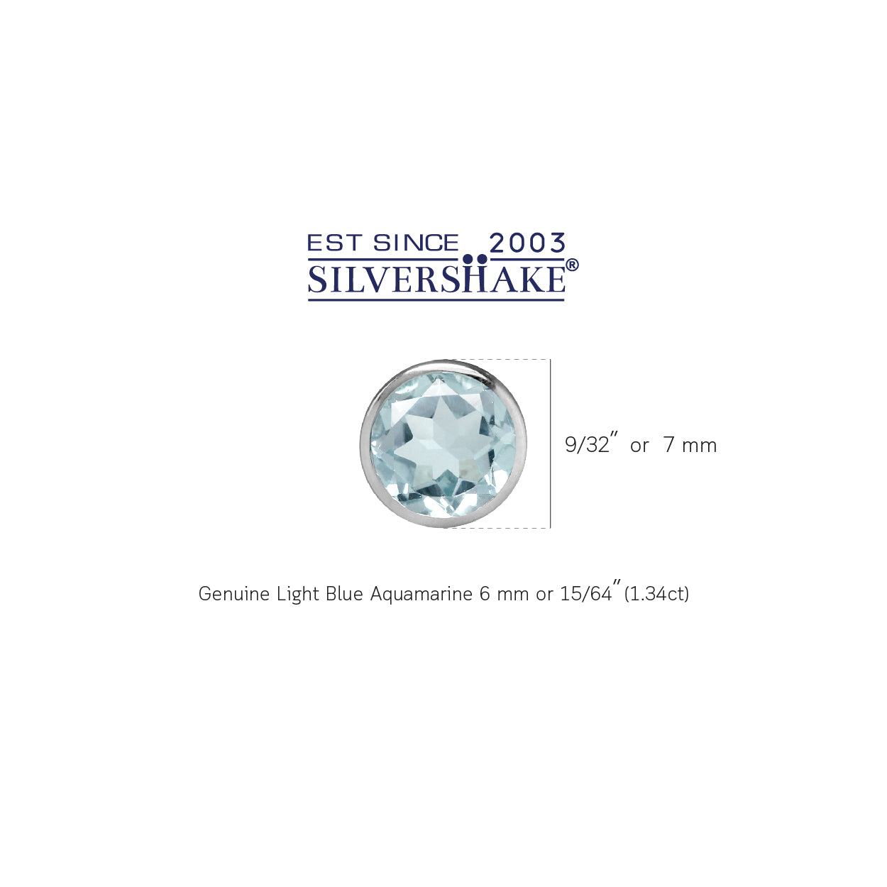 1.34ct. 6mm Genuine Round Shape Blue Aquamarine White Gold Plated 925 Sterling Silver Stud Earrings