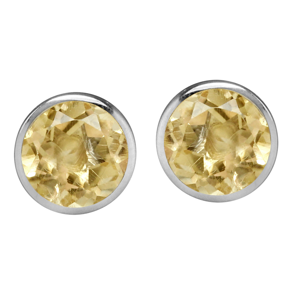 1.52ct. 6mm Natural Round Shape Citrine White Gold Plated 925 Sterling Silver Stud Earrings - Silvershake-store