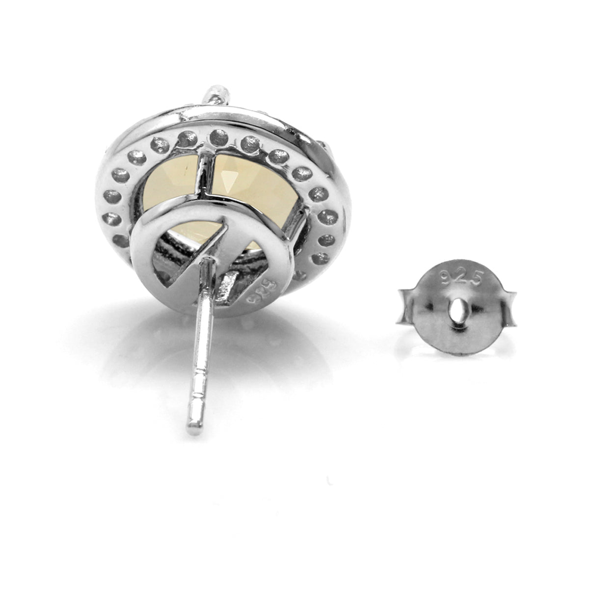 4.86ct. 9MM Natural Round Shape Citrine White Gold Plated 925 Sterling Silver Halo Stud Earrings