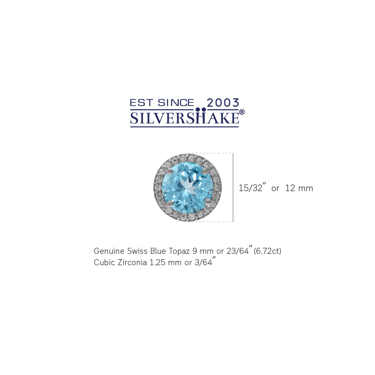 6.72ct. 9MM Genuine Round Swiss Blue Topaz White Gold Plated 925 Sterling Silver Halo Stud Earrings