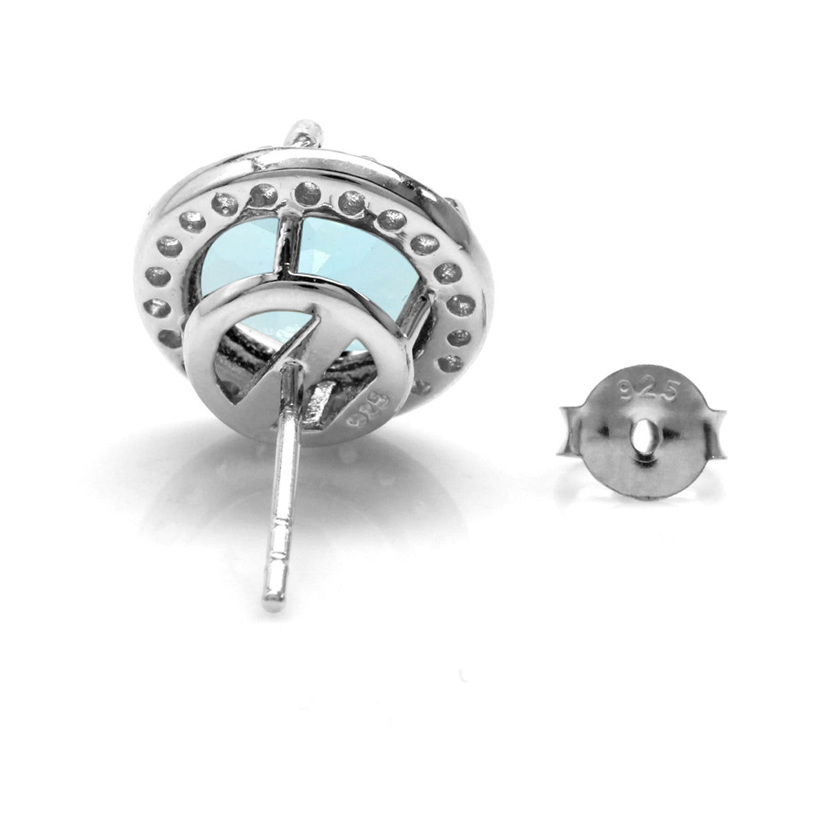 6.72ct. 9MM Genuine Round Swiss Blue Topaz White Gold Plated 925 Sterling Silver Halo Stud Earrings