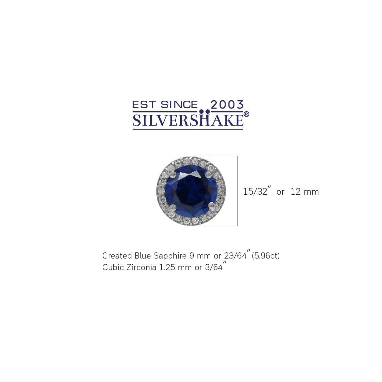 9MM Round Shape Synthetic Sapphire Blue White Gold Plated 925 Sterling Silver Halo Stud Earrings