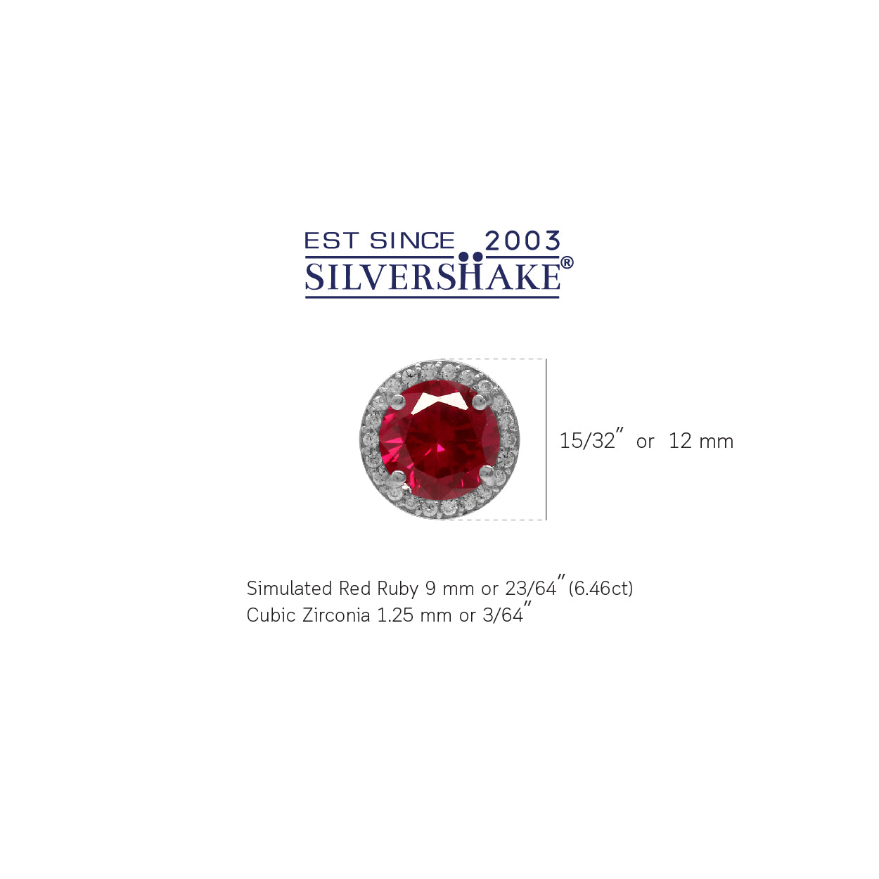 9MM Round Shape Simulated Red Ruby White Gold Plated 925 Sterling Silver Halo Stud Earrings