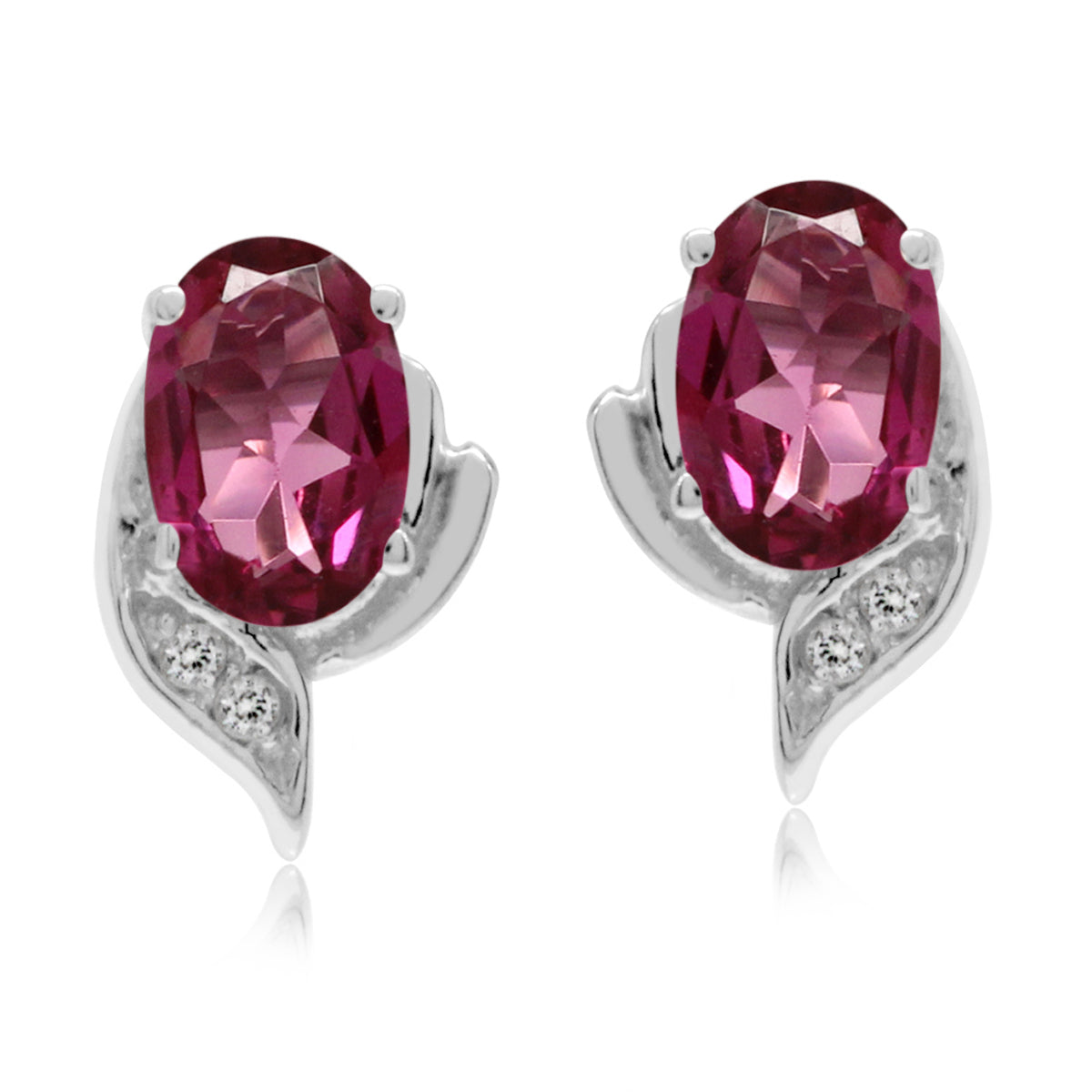 Petite Natural Pink Tourmaline and White Topaz 925 Sterling Silver Stud Earrings