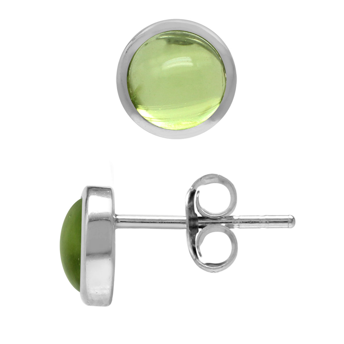 5mm Petite Cabochon Peridot White Gold Plated 925 Sterling Silver Stud Earrings - Silvershake-store