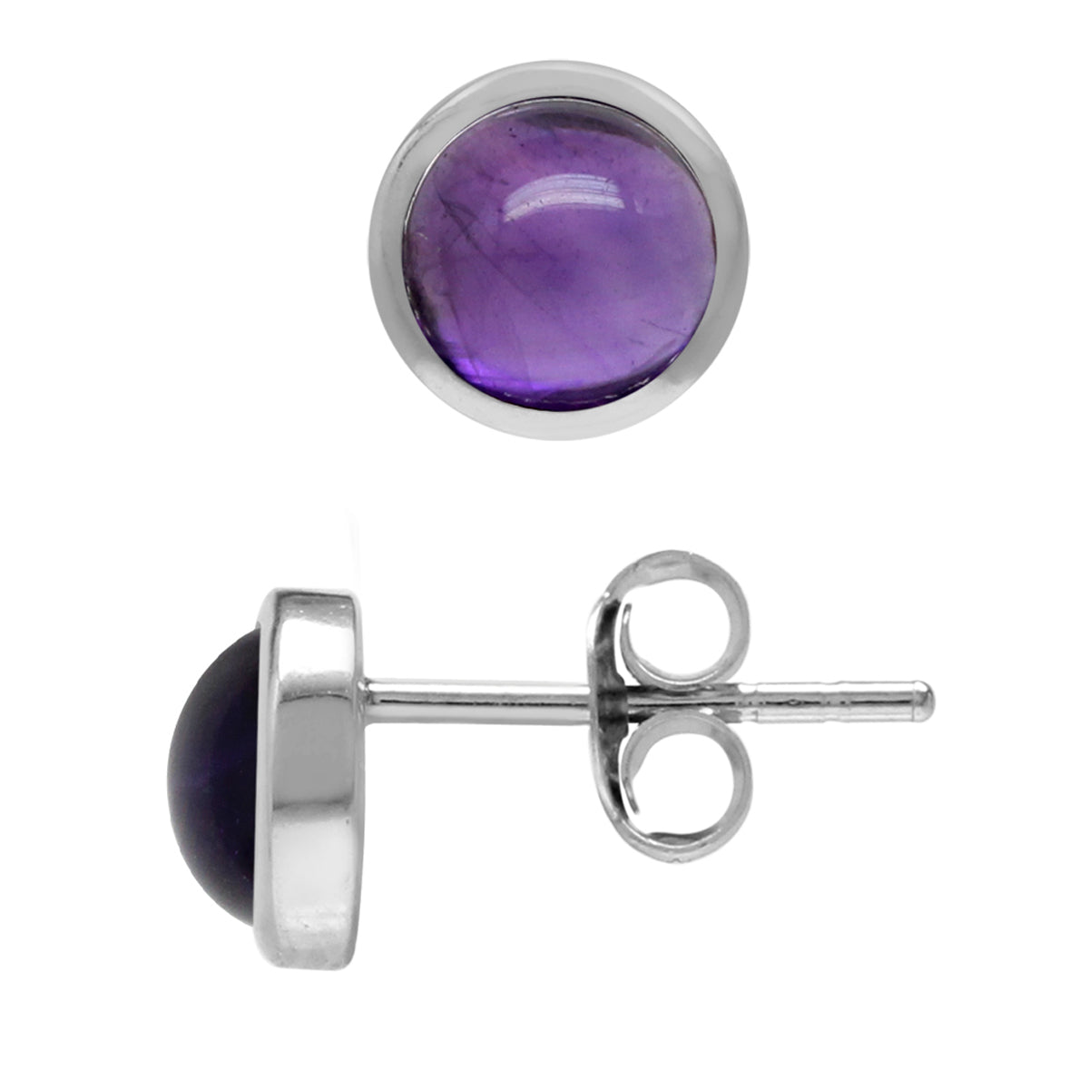 5mm Petite Cabochon Amethyst White Gold Plated 925 Sterling Silver Stud Earrings - Silvershake-store