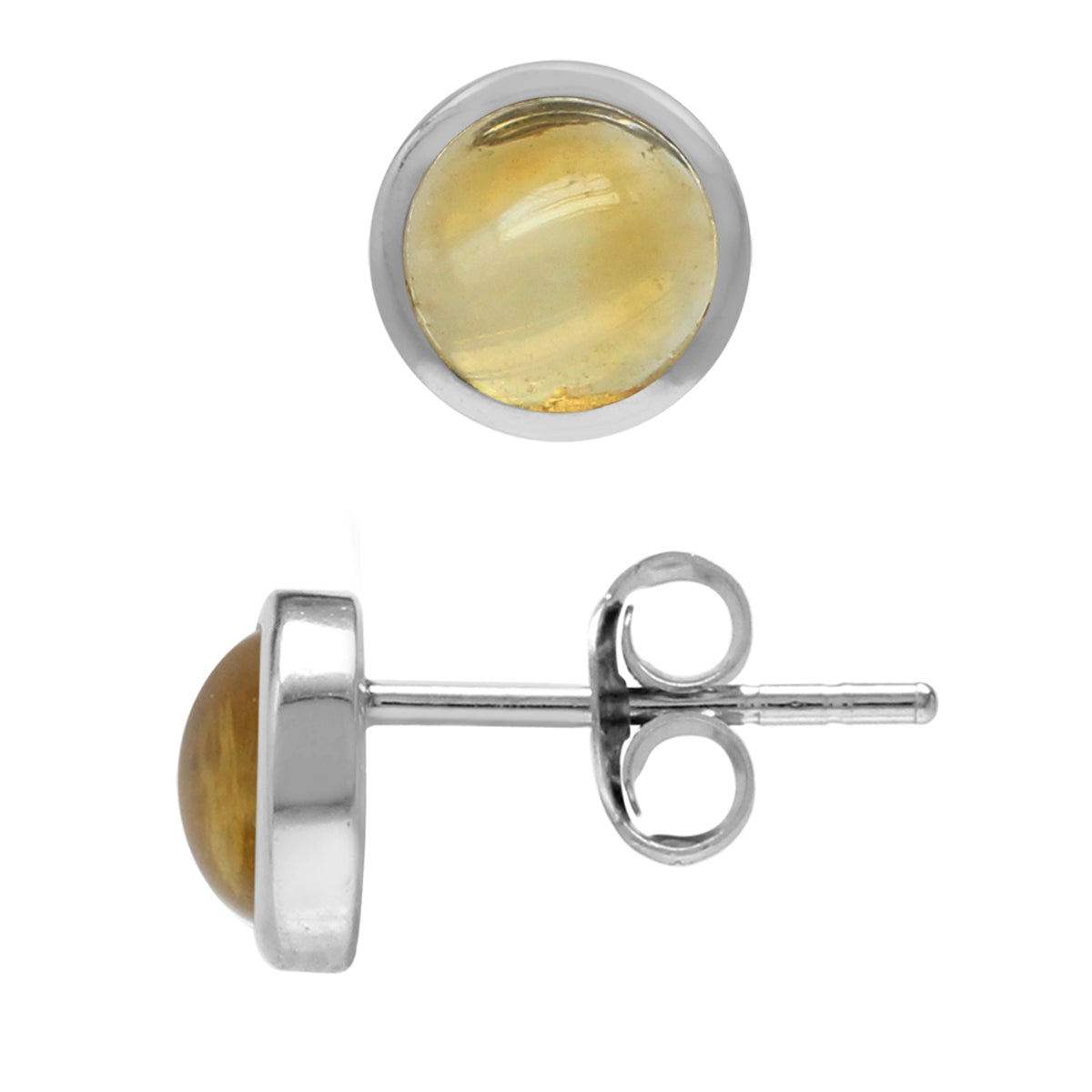 5mm Petite Cabochon Citrine White Gold Plated 925 Sterling Silver Stud Earrings - Silvershake-store