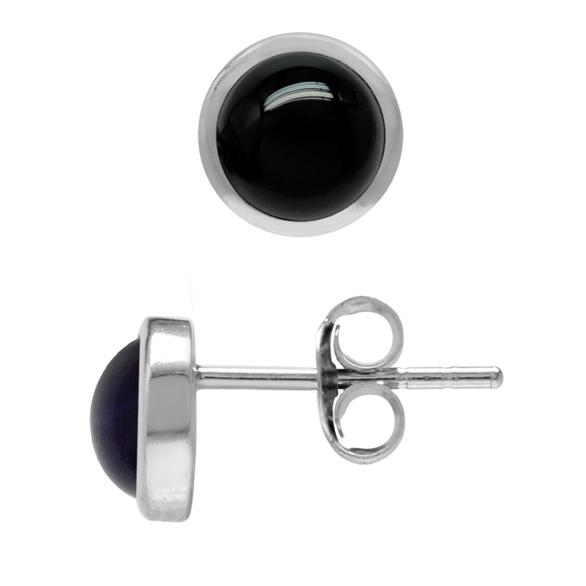 5mm Petite Genuine Round Shape Black Onyx White Gold Plated 925 Sterling Silver Stud Earrings - Silvershake-store