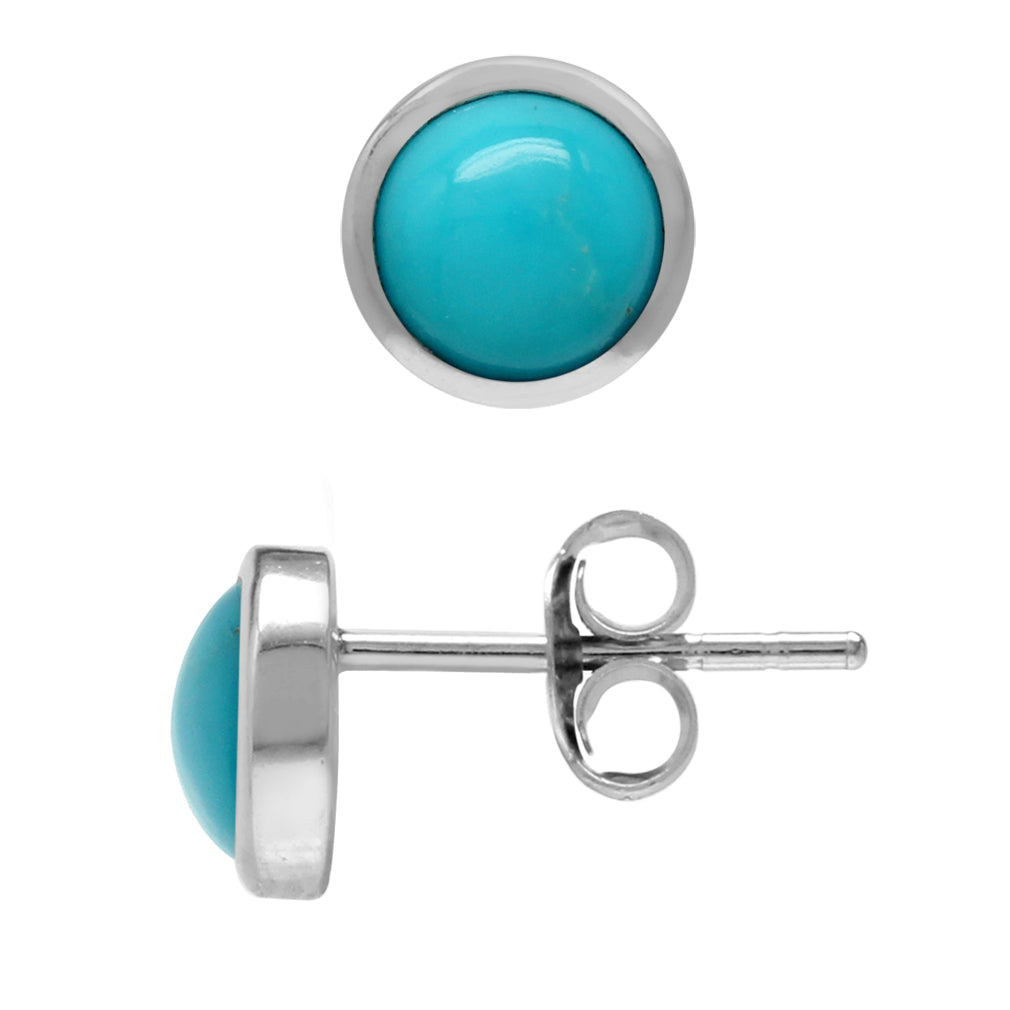 5MM Petite Genuine Arizona American Turquoise White Gold Plated 925 Sterling Silver Stud Earrings - Silvershake-store