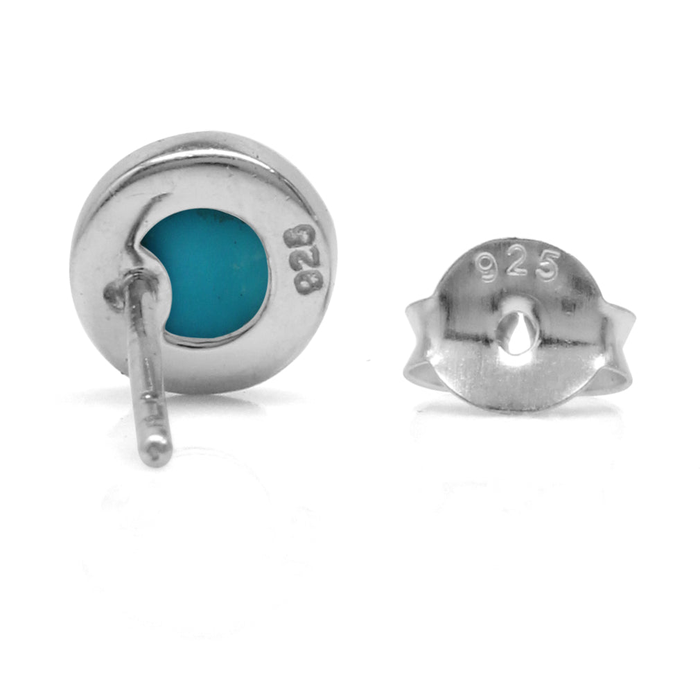 5MM Petite Genuine Arizona American Turquoise White Gold Plated 925 Sterling Silver Stud Earrings - Silvershake-store