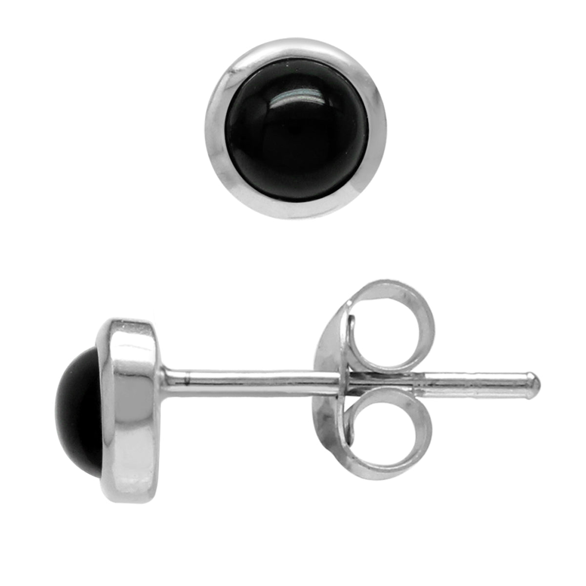 3MM Extra Petite Genuine Black Onyx White Gold Plated 925 Sterling Silver Stud Earrings - Silvershake-store