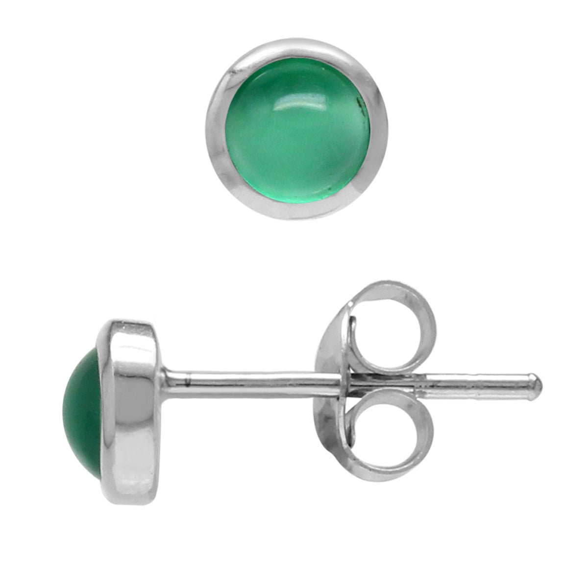 3MM Extra Petite Natural Emerald Green Agate White Gold Plated 925 Sterling Silver Stud Earrings - Silvershake-store