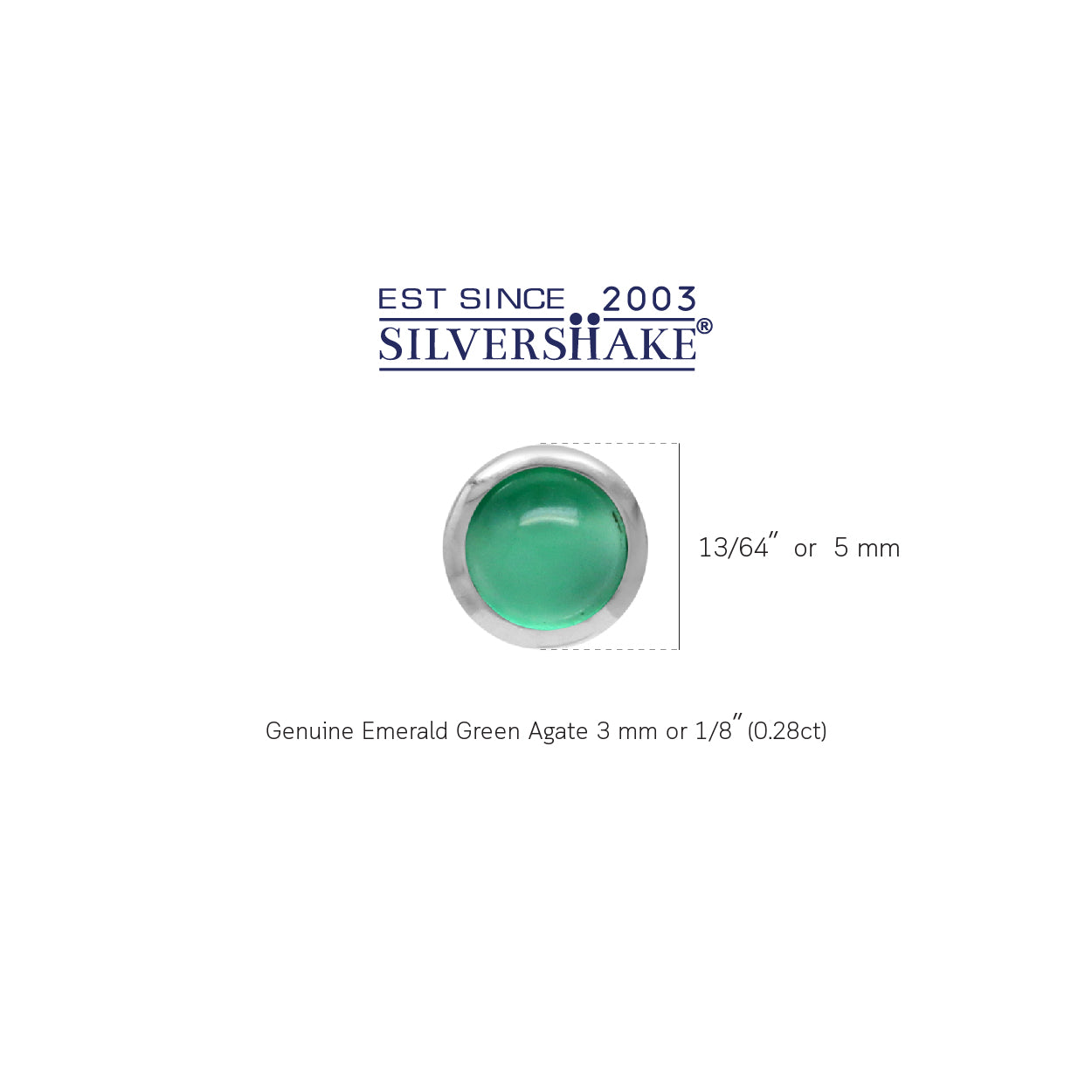 3MM Extra Petite Natural Emerald Green Agate White Gold Plated 925 Sterling Silver Stud Earrings - Silvershake-store