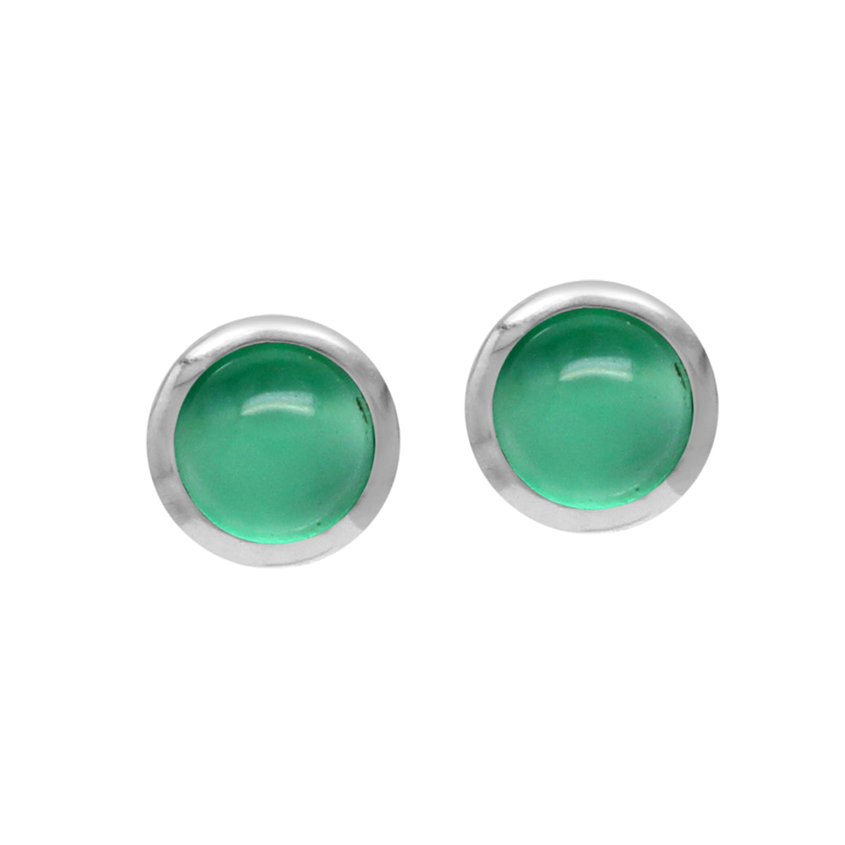 3MM Extra Petite Natural Emerald Green Agate White Gold Plated 925 Sterling Silver Stud Earrings - Silvershake-store