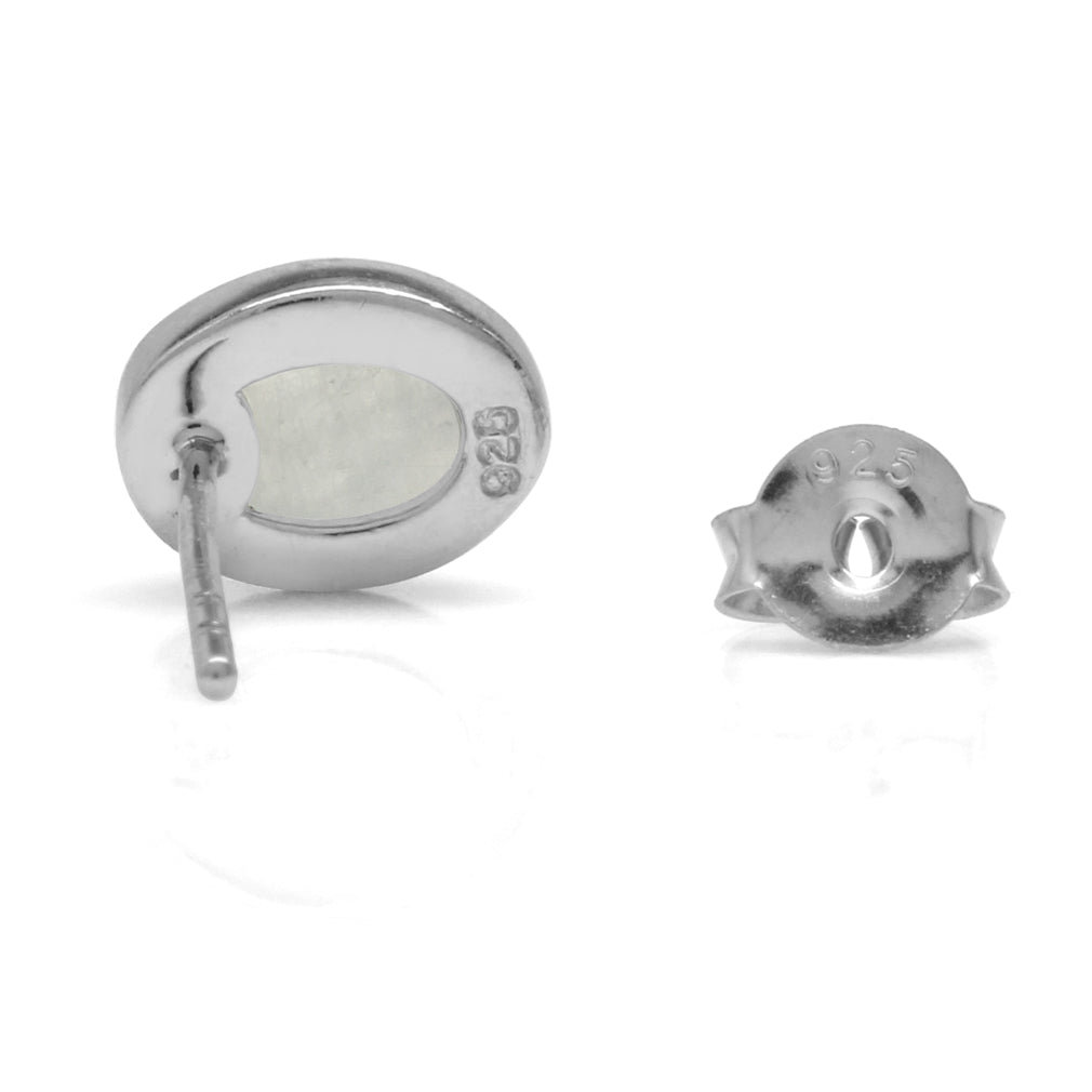7X5mm Oval Shape Natural Moonstone White Gold Plated 925 Sterling Silver Stud Post Earrings - Silvershake-store