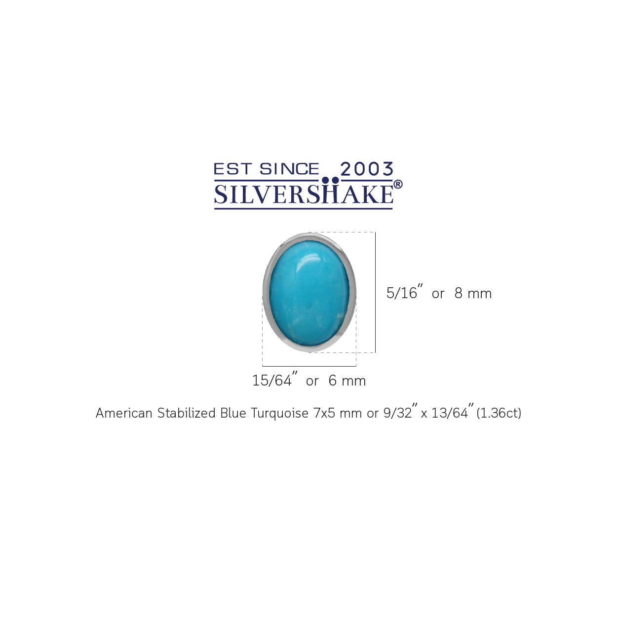 7X5mm Oval Shape Genuine Arizona American Turquoise White Gold Plated 925 Sterling Silver Stud Post Earrings - Silvershake-store