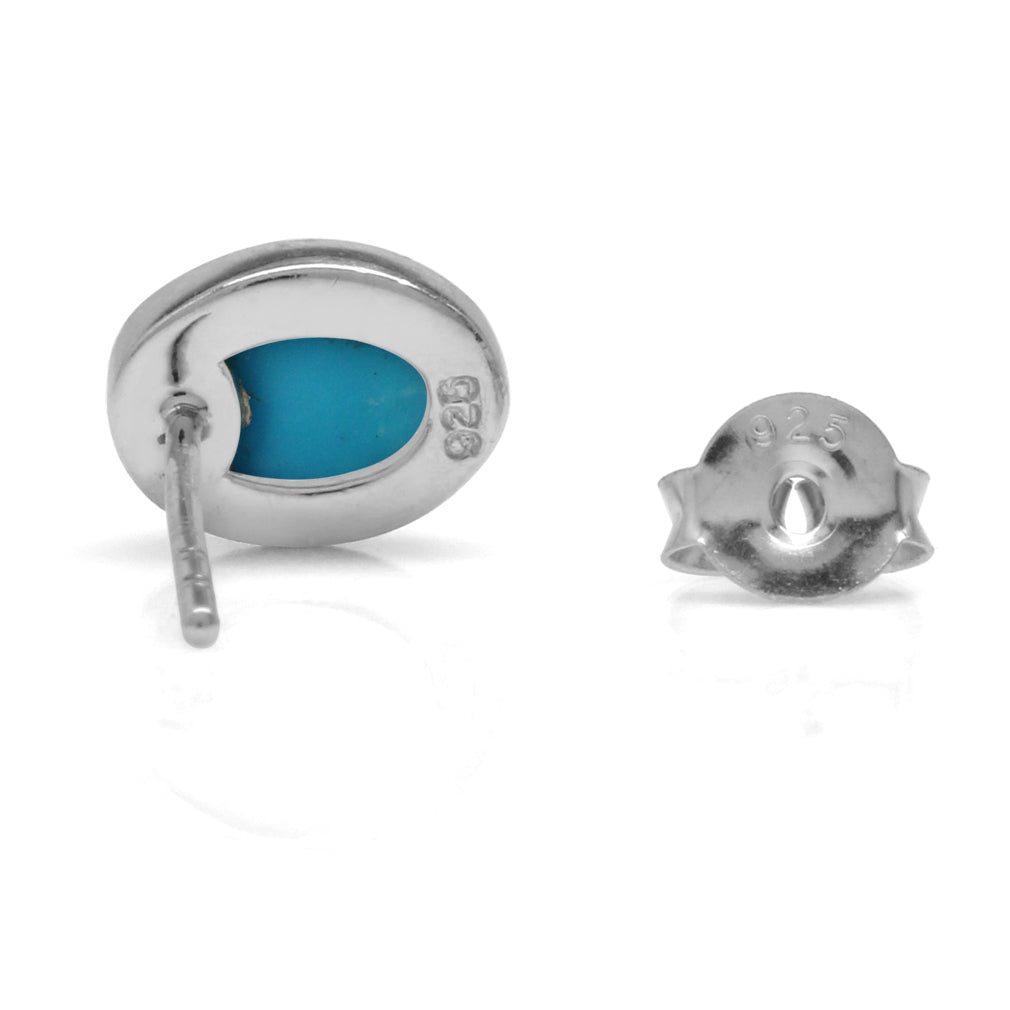 7X5mm Oval Shape Genuine Arizona American Turquoise White Gold Plated 925 Sterling Silver Stud Post Earrings - Silvershake-store
