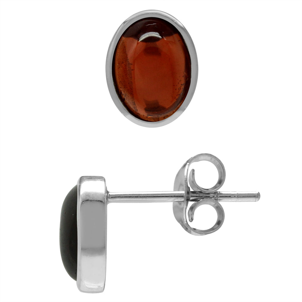 7X5mm Oval Shape Cabochon Garnet White Gold Plated 925 Sterling Silver Stud Post Earrings - Silvershake-store