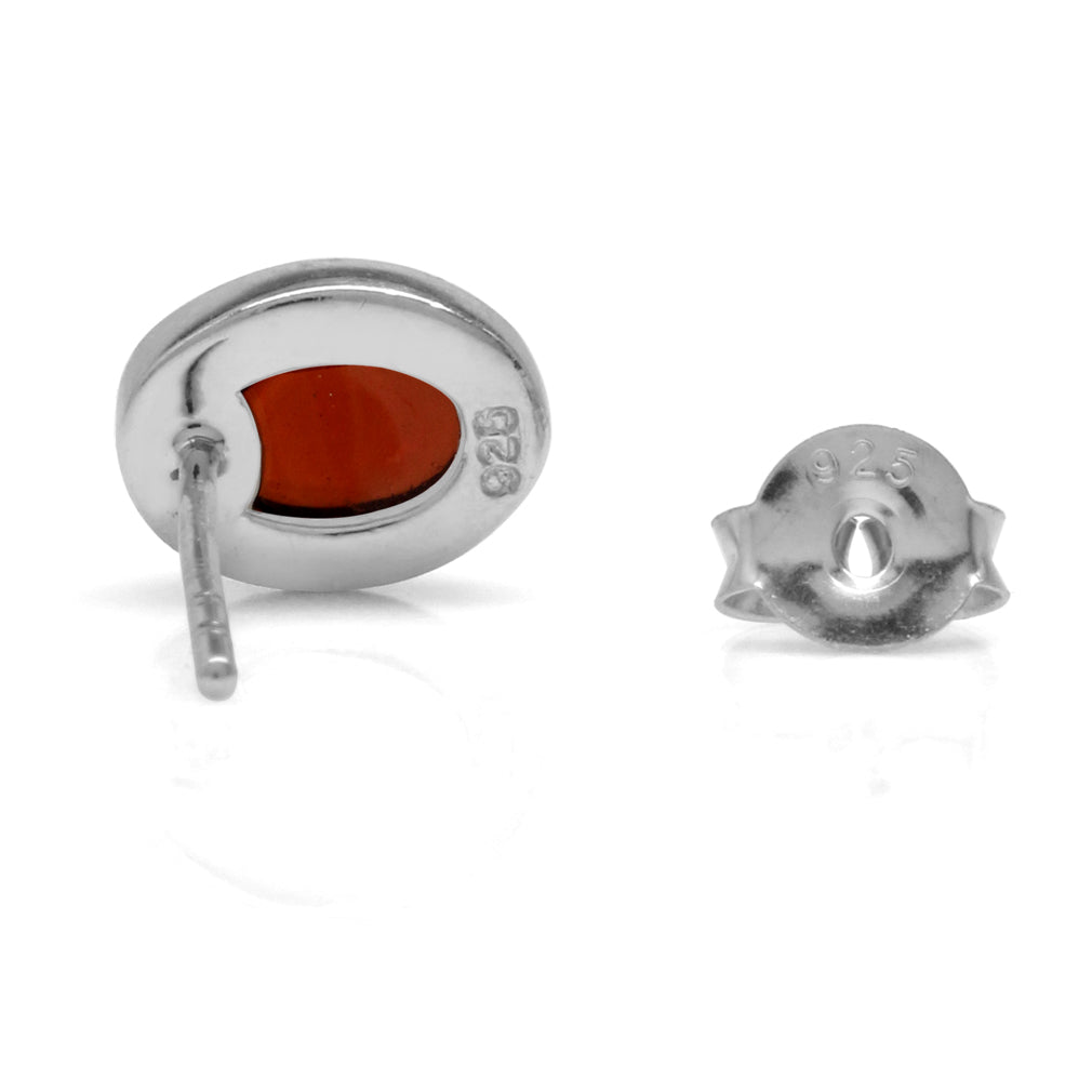 7X5mm Oval Shape Cabochon Garnet White Gold Plated 925 Sterling Silver Stud Post Earrings - Silvershake-store