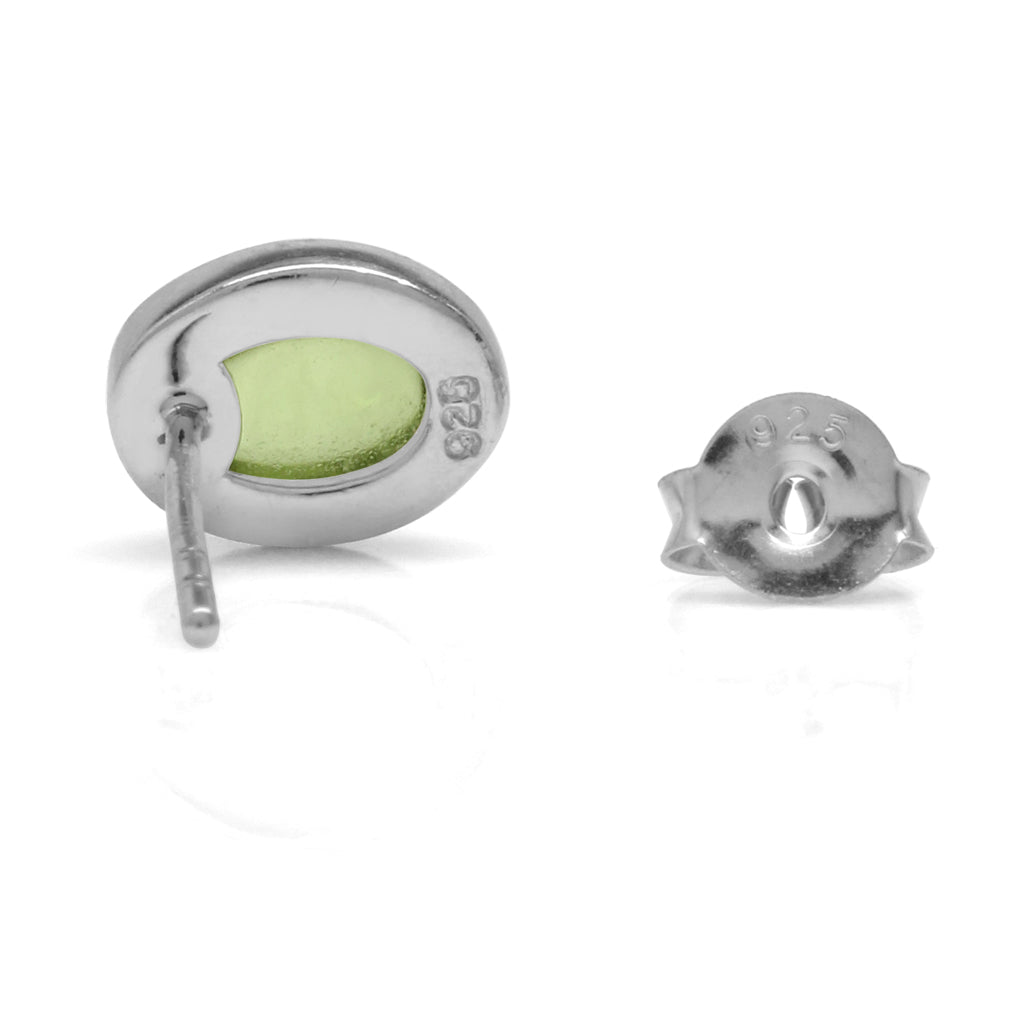 7X5mm Oval Shape Cabochon Peridot White Gold Plated 925 Sterling Silver Stud Post Earrings - Silvershake-store