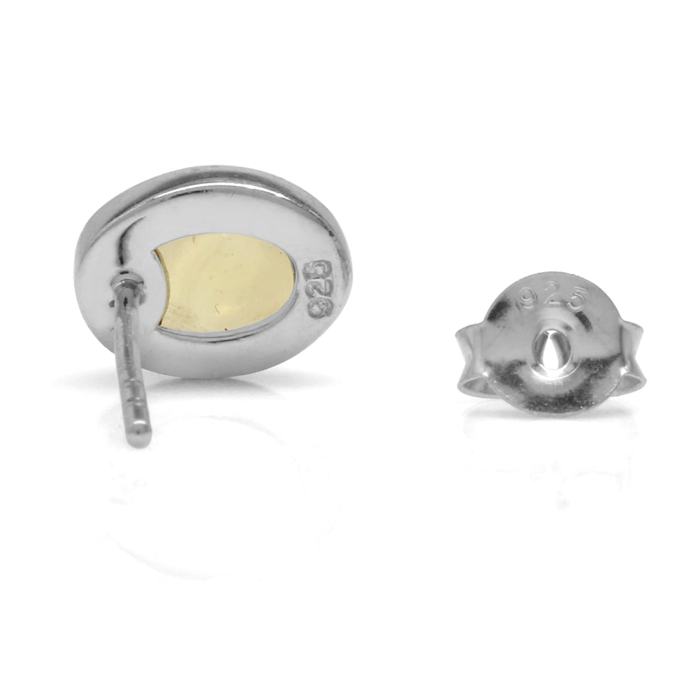 7X5mm Oval Shape Cabochon Citrine White Gold Plated 925 Sterling Silver Stud Post Earrings - Silvershake-store