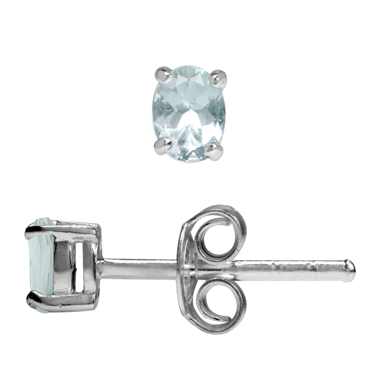 4x3MM Extra Petite Genuine Oval Shape Blue Aquamarine 925 Sterling Silver Stud Earrings silvershake