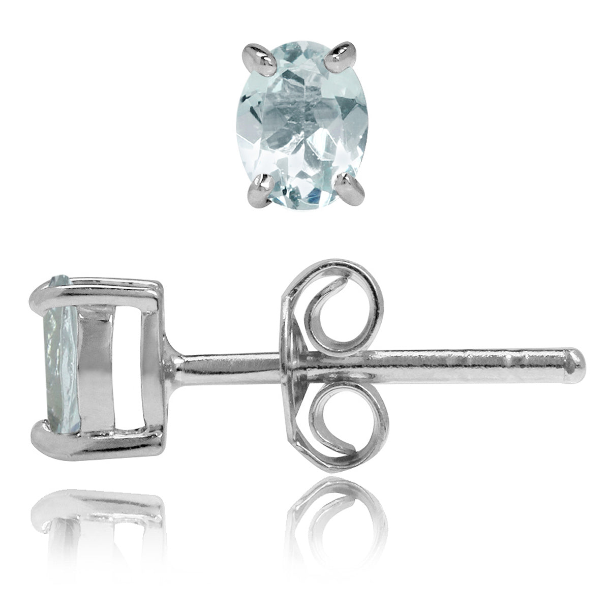 5X4mm Petite Genuine Oval Shape Light Blue Aquamarine 925 Sterling Silver Stud Earrings silvershake