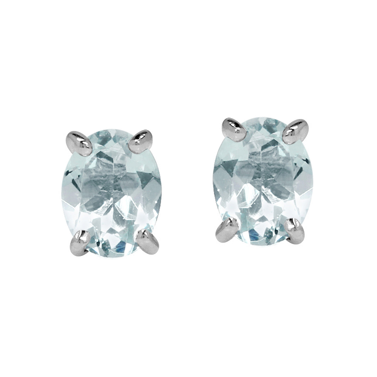 5X4mm Petite Genuine Oval Shape Light Blue Aquamarine 925 Sterling Silver Stud Earrings silvershake
