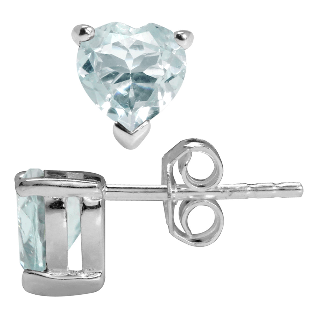 1.18ct. Genuine Heart Shape Blue Aquamarine 925 Sterling Silver Stud Earrings