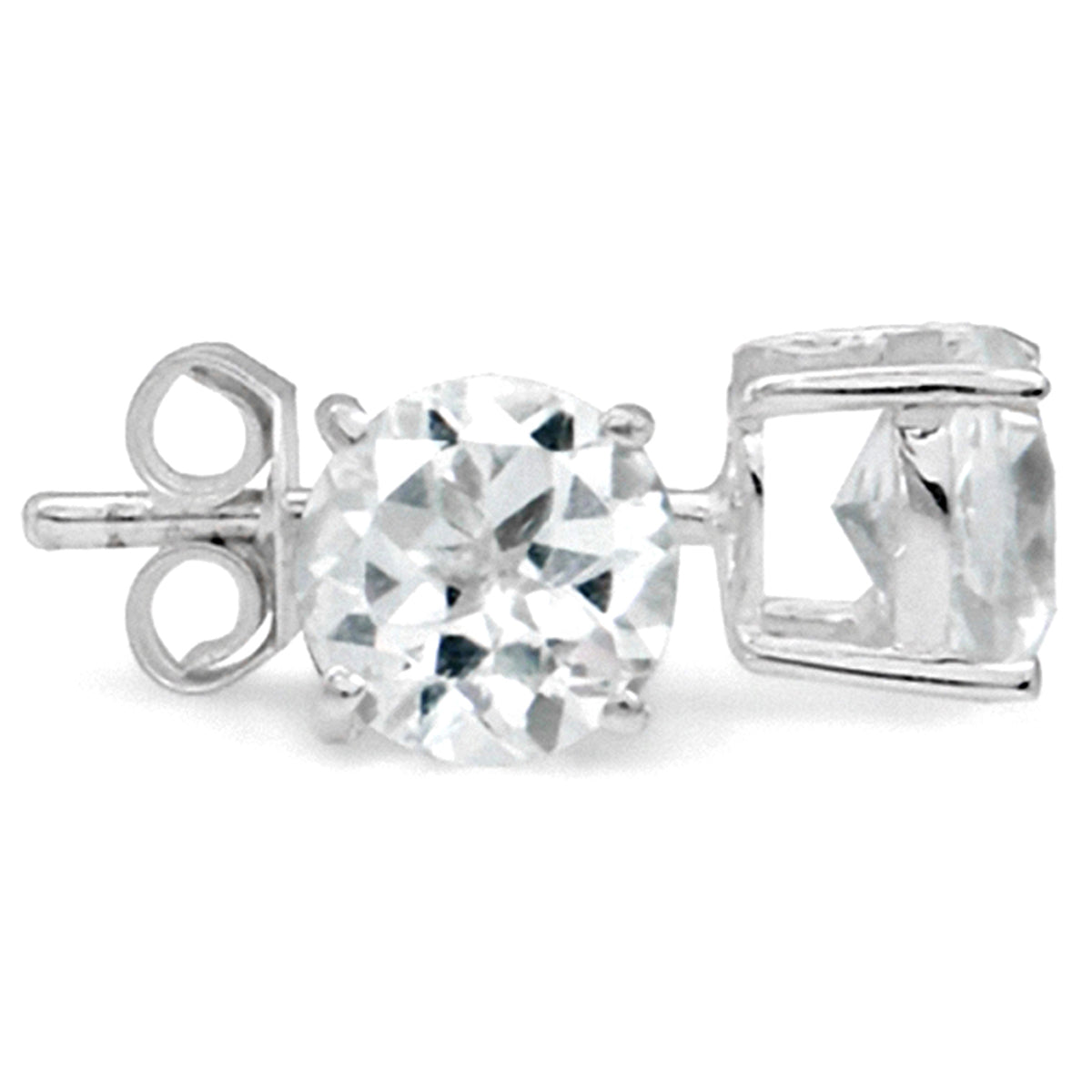 2.02 CTW 6MM Genuine Round Shape White Topaz 925 Sterling Silver Stud Earrings