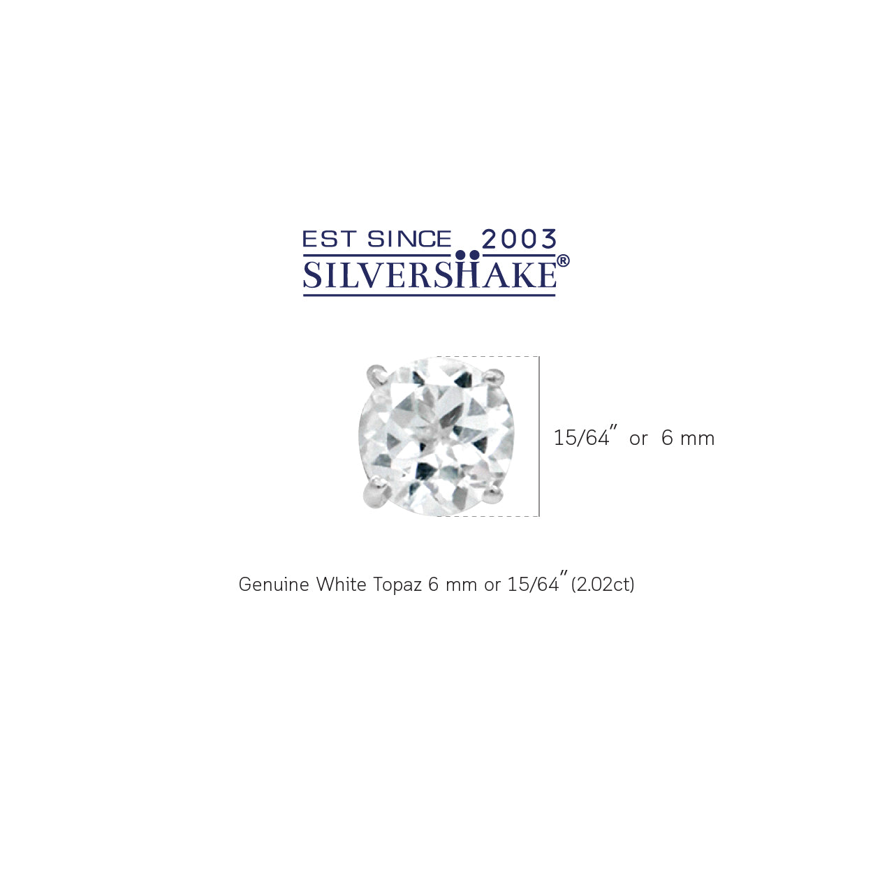 2.02 CTW 6MM Genuine Round Shape White Topaz 925 Sterling Silver Stud Earrings
