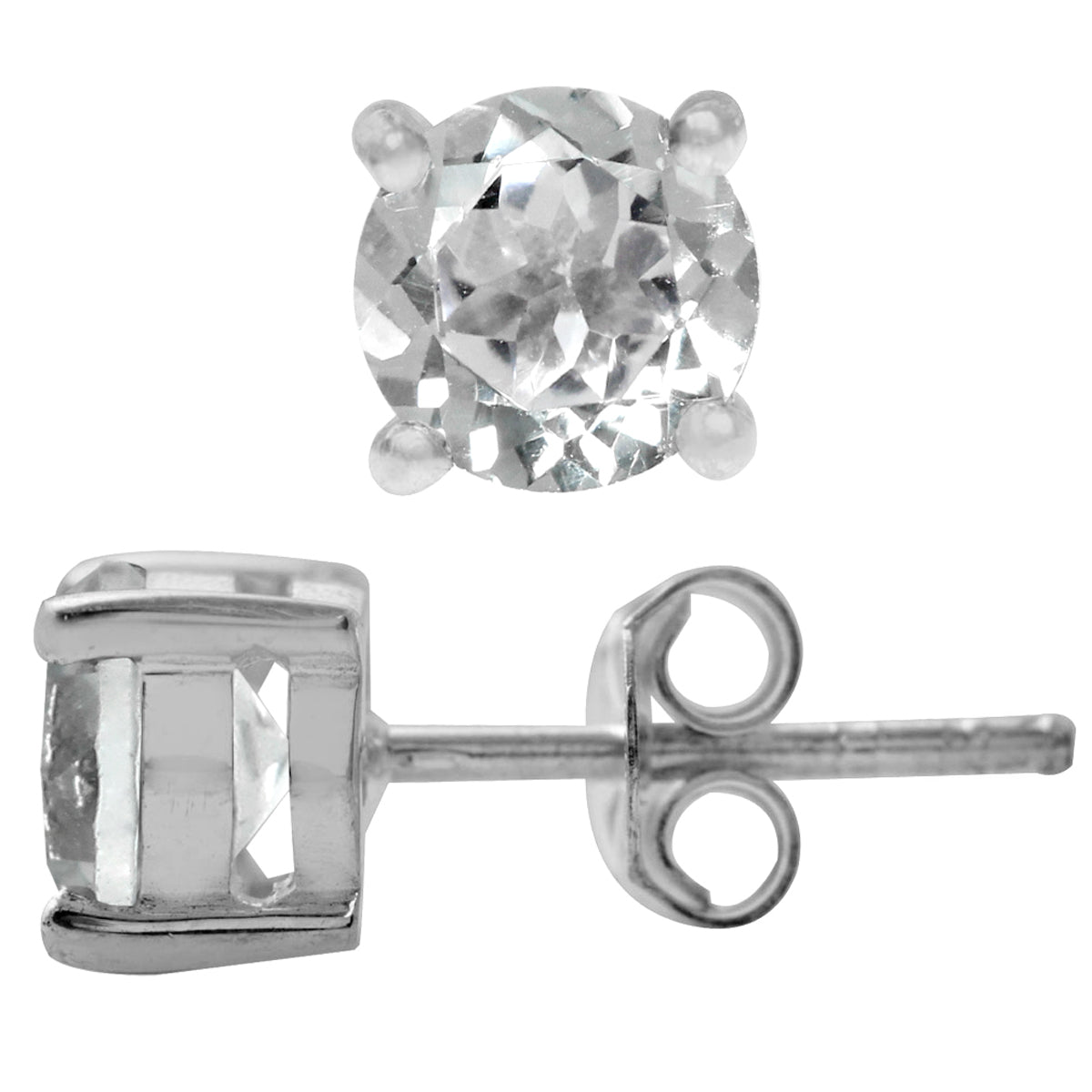 2.02ct. 6MM Genuine Round Shape White Topaz 925 Sterling Silver Stud Earrings