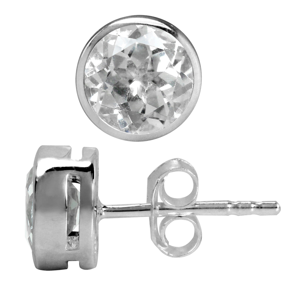 2.02 CTW 6MM Genuine Round Shape White Topaz 925 Sterling Silver Stud Earrings April Gemstone Birthstone - Silvershake-store