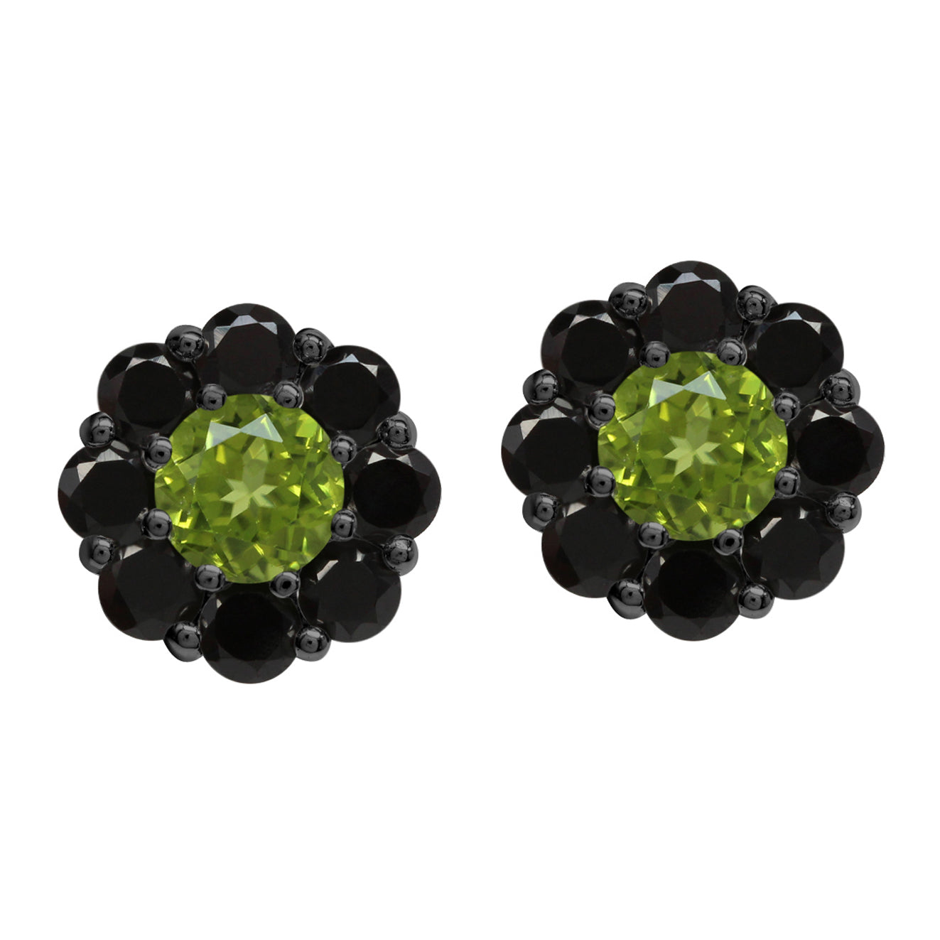 2.96ct. Natural Peridot&Spinel Black Rhodium Plated 925 Sterling Silver Flower Cluster Post Earrings silvershake