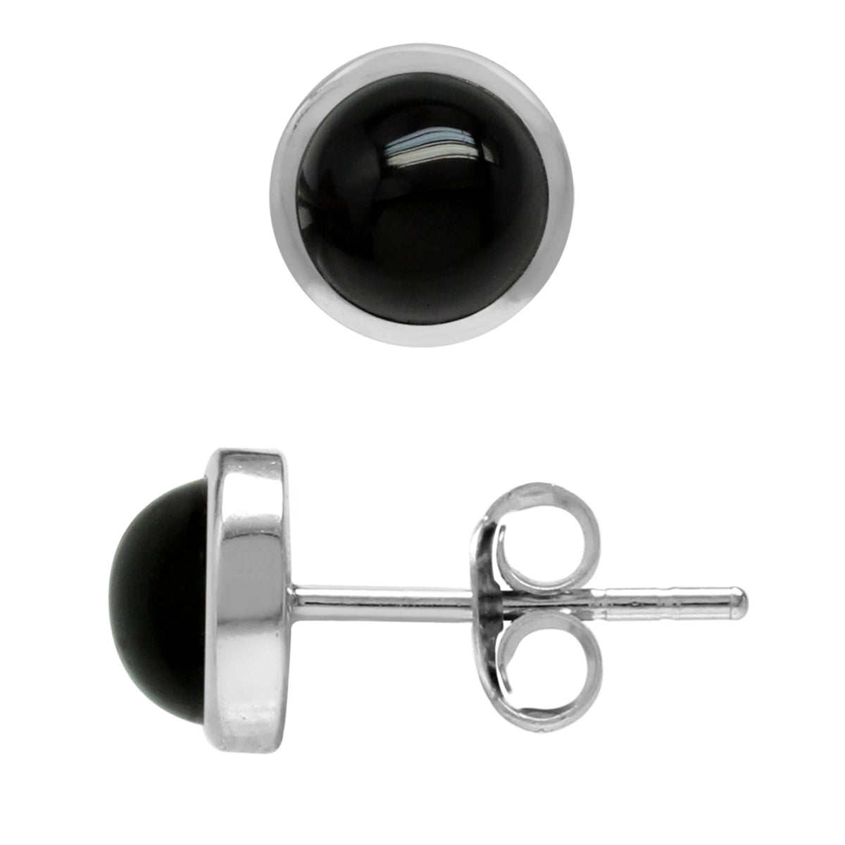 6mm Genuine Round Shape Black Onyx White Gold Plated 925 Sterling Silver Stud Post Earrings - Silvershake-store