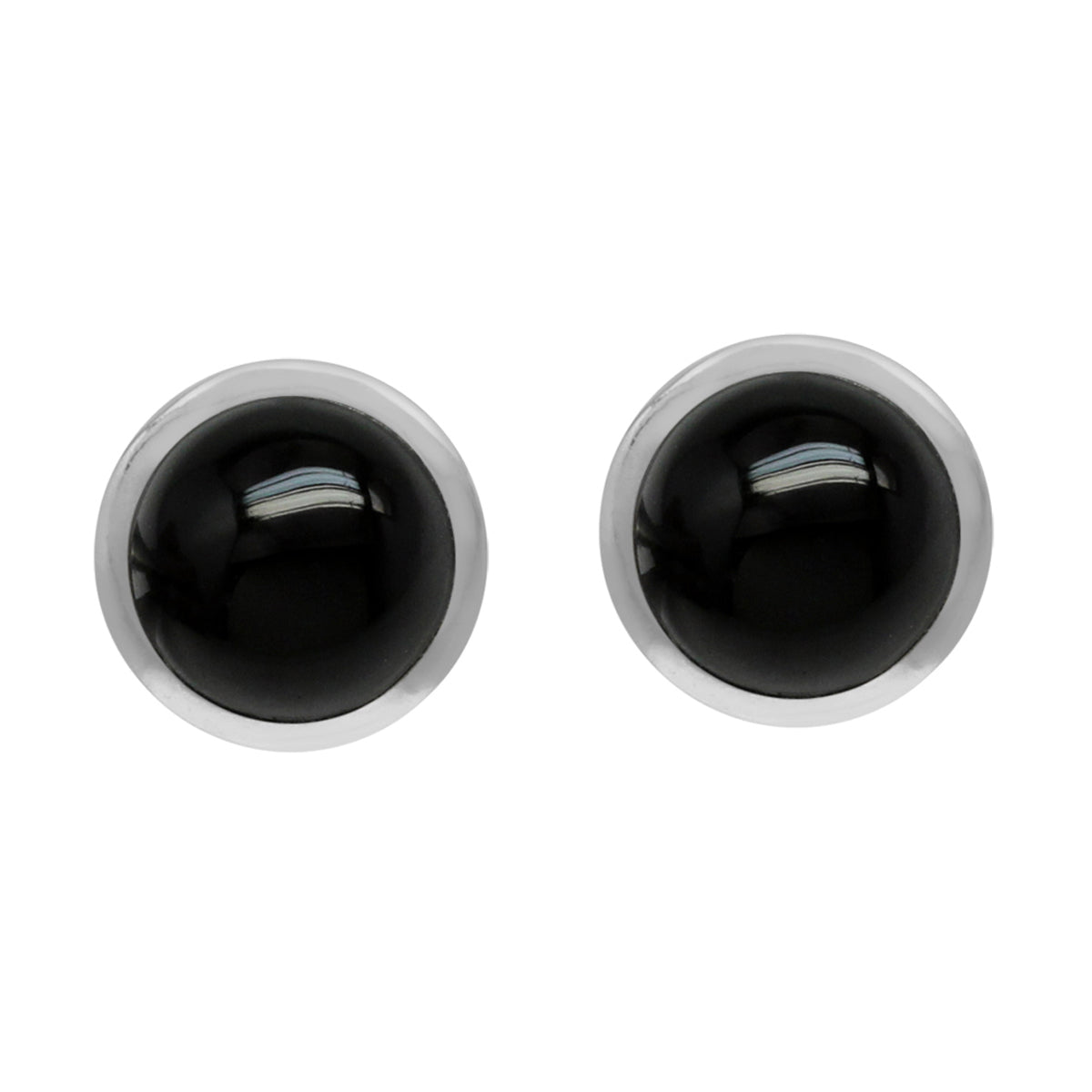 6mm Genuine Round Shape Black Onyx White Gold Plated 925 Sterling Silver Stud Post Earrings - Silvershake-store