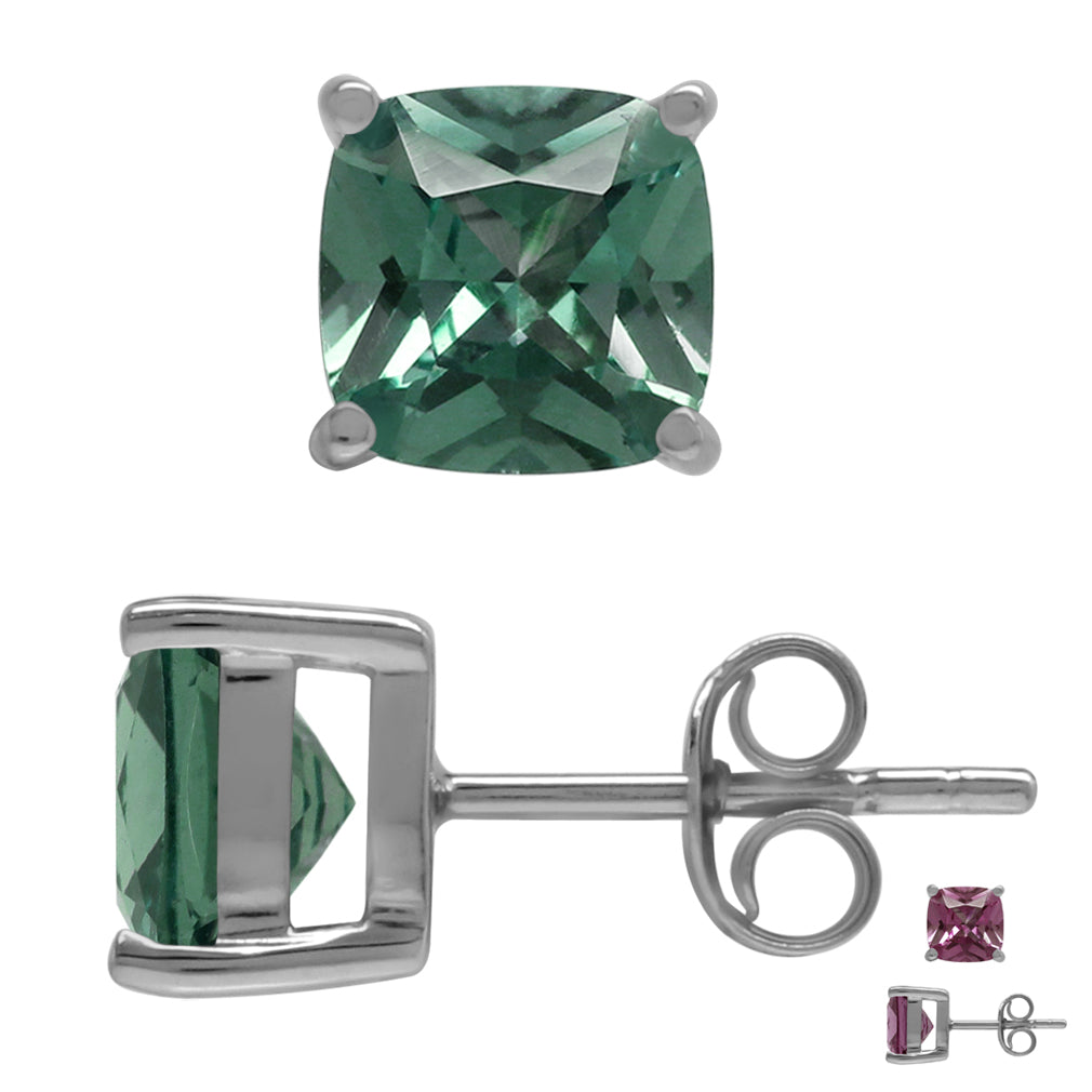 7mm Cushion Shape Simulated Color Change Alexandrite 925 Sterling Silver Stud Earrings - Silvershake-store
