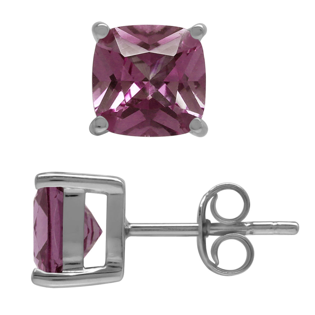 7mm Cushion Shape Simulated Color Change Alexandrite 925 Sterling Silver Stud Earrings - Silvershake-store