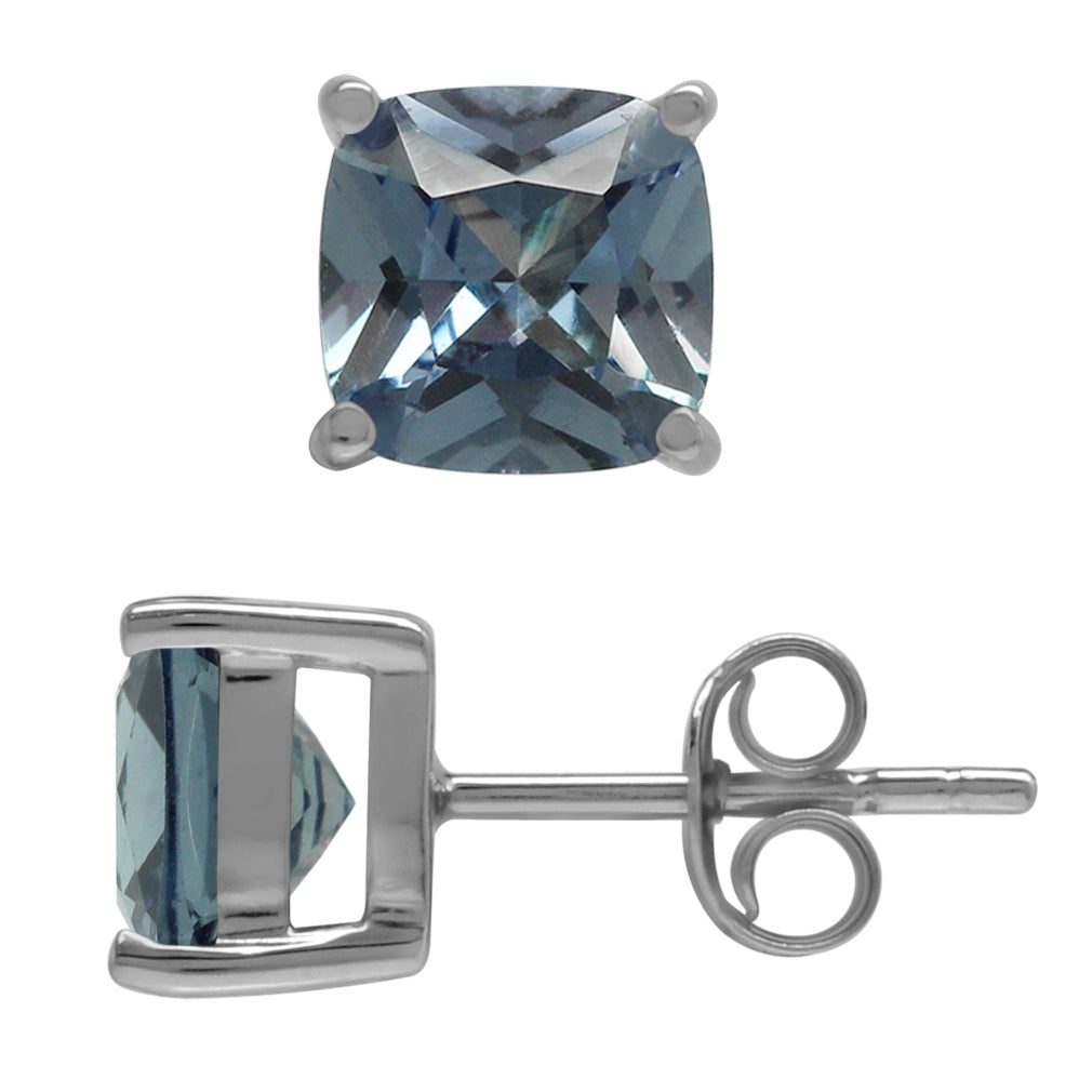 7mm Cushion Shape Simulated Color Change Alexandrite 925 Sterling Silver Stud Earrings - Silvershake-store