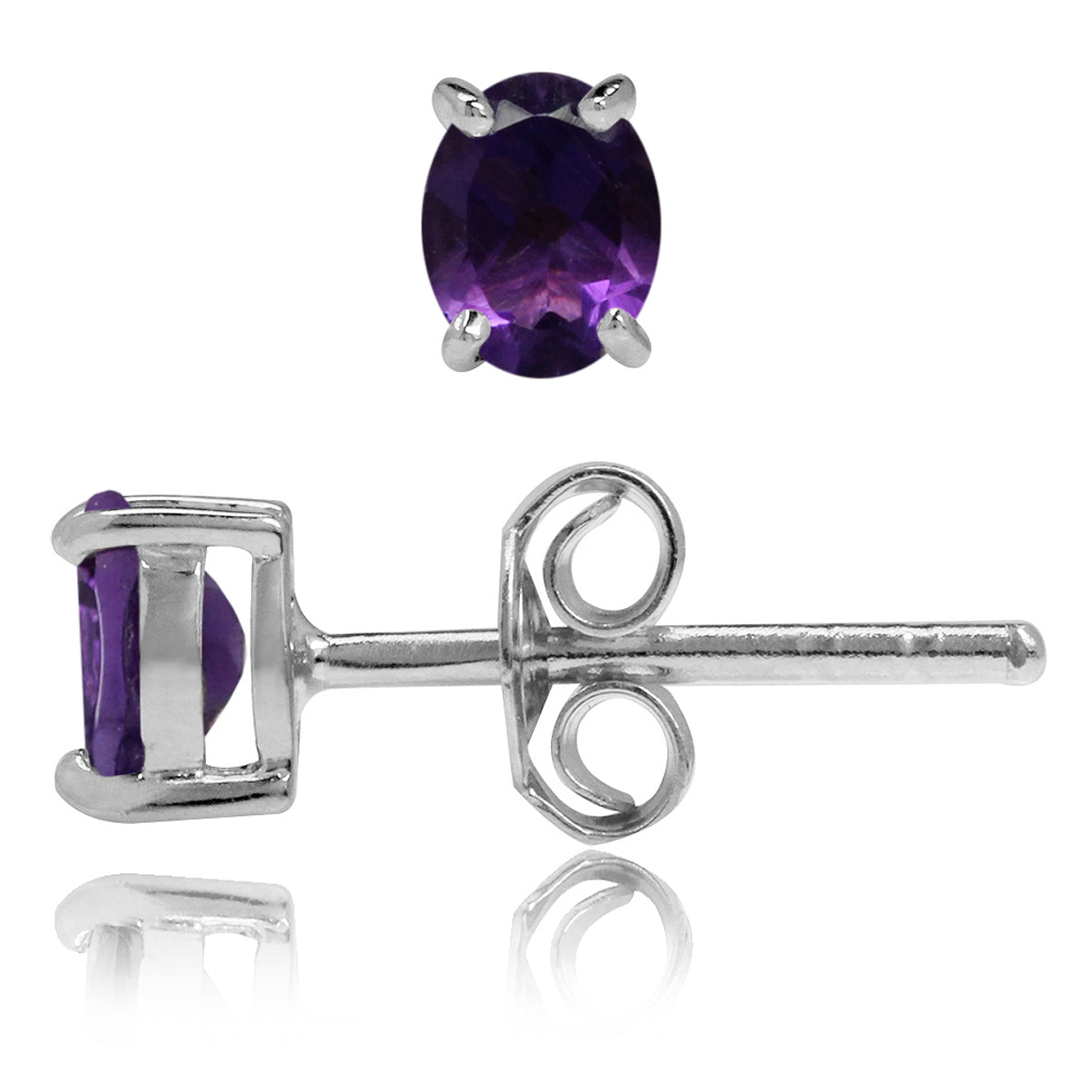 5X4mm Petite Natural Oval Shape Amethyst White Gold Plated 925 Sterling Silver Stud Earrings silvershake