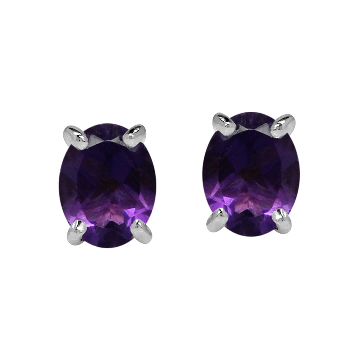 5X4mm Petite Natural Oval Shape Amethyst White Gold Plated 925 Sterling Silver Stud Earrings silvershake