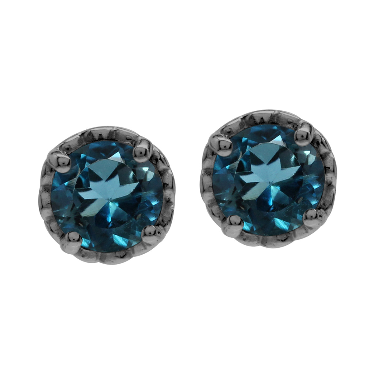 6mm Round London Blue Topaz Black Rhodium Plated 925 Sterling Silver Victorian Style Stud Earrings - Silvershake-store